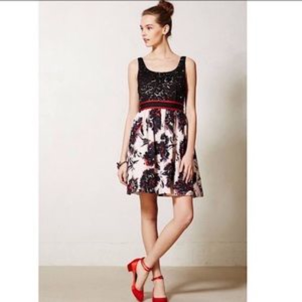 Anthro Peter Som Brushstroke Blossoms Dress Sz 8